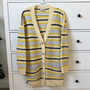Acne Women's Yellow and Gray Striped Cardigan